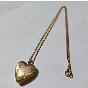 Vintage 12K Gold Filled Heart Locket Necklace Cross Floral Engraved Keepsake
